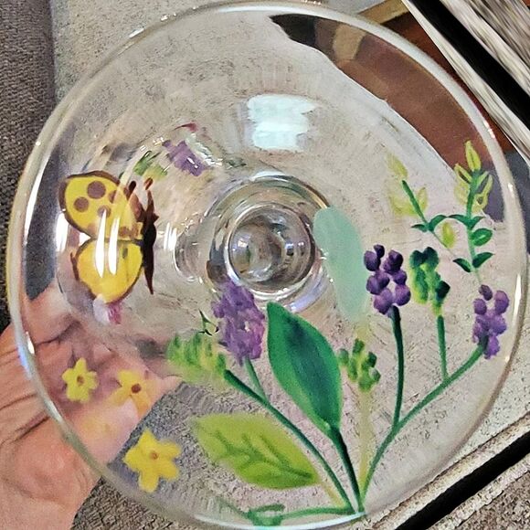 Pair (2) Tall 9" Painted #Wine Glasses #Tropical Birds Butterflies Leaves #NWOT - Picture 6 of 9